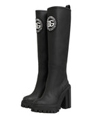 Black Rubberised Leather High Boots Shoes