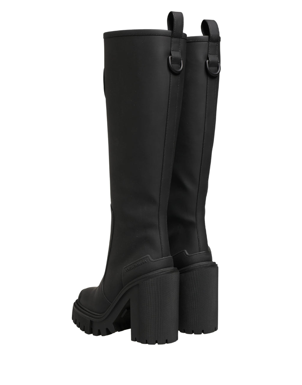 Black Rubberised Leather High Boots Shoes