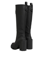 Black Rubberised Leather High Boots Shoes