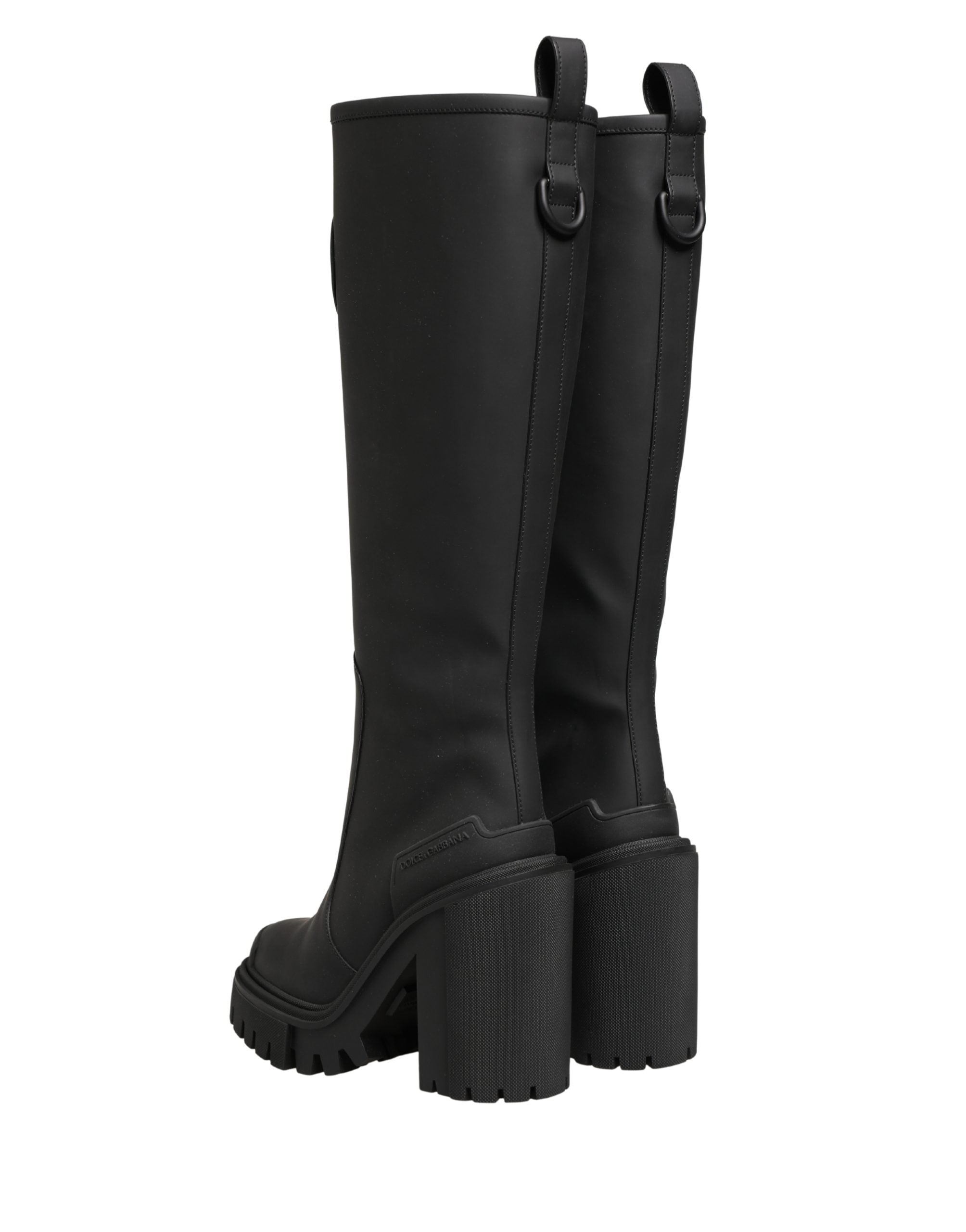 Black Rubberised Leather High Boots Shoes