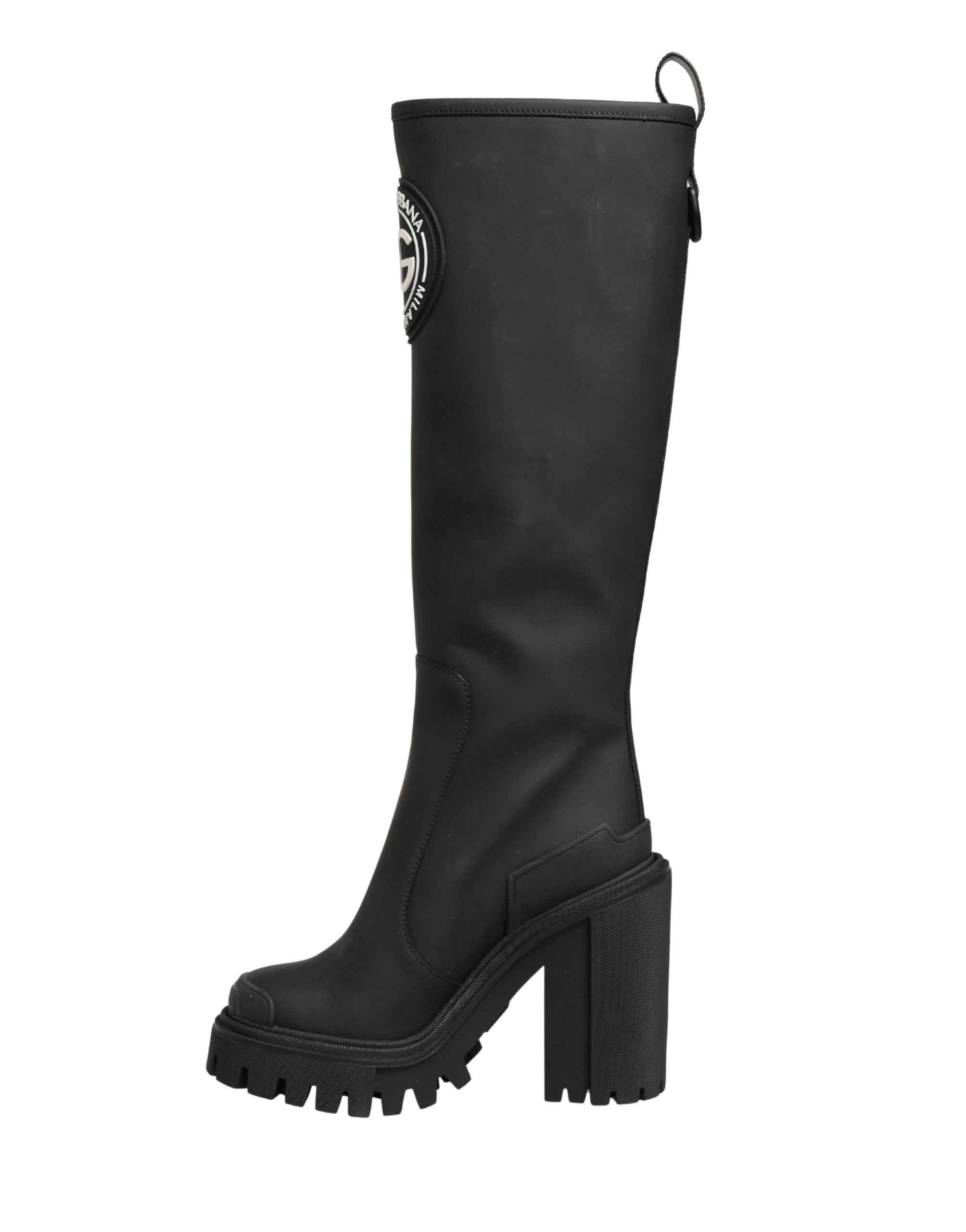 Black Rubberised Leather High Boots Shoes