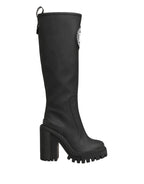 Black Rubberised Leather High Boots Shoes