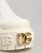 White Leather Rubber Logo Ankle Boots Shoes