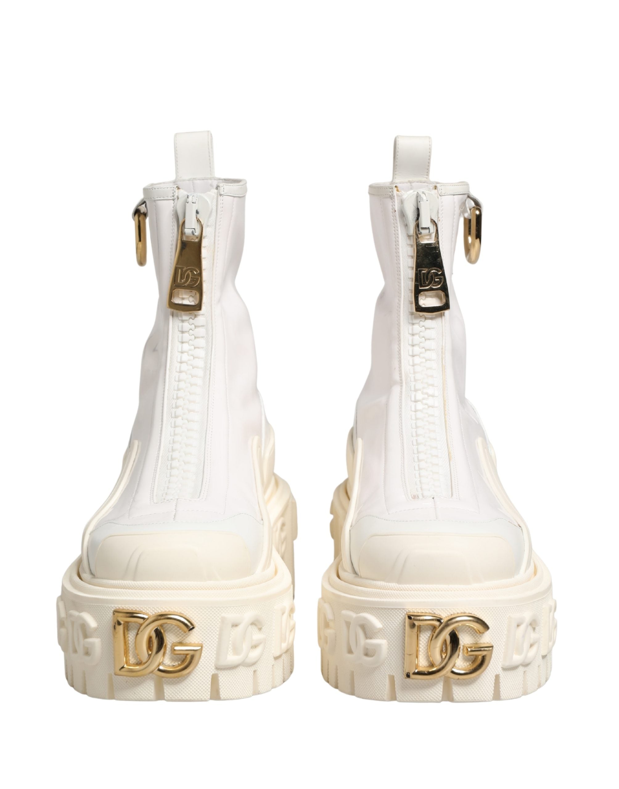 White Leather Rubber Logo Ankle Boots Shoes