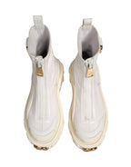 White Leather Rubber Logo Ankle Boots Shoes