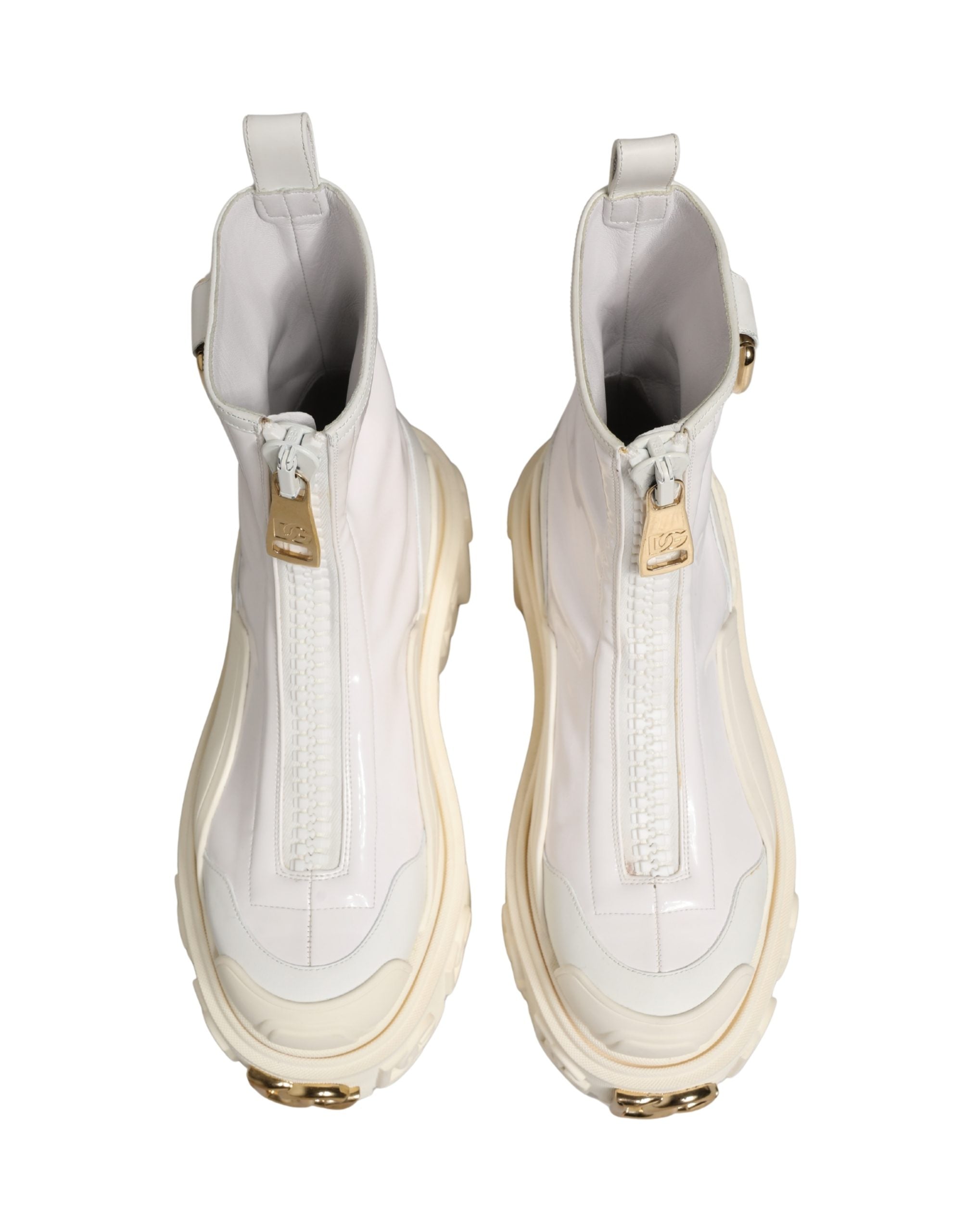 White Leather Rubber Logo Ankle Boots Shoes