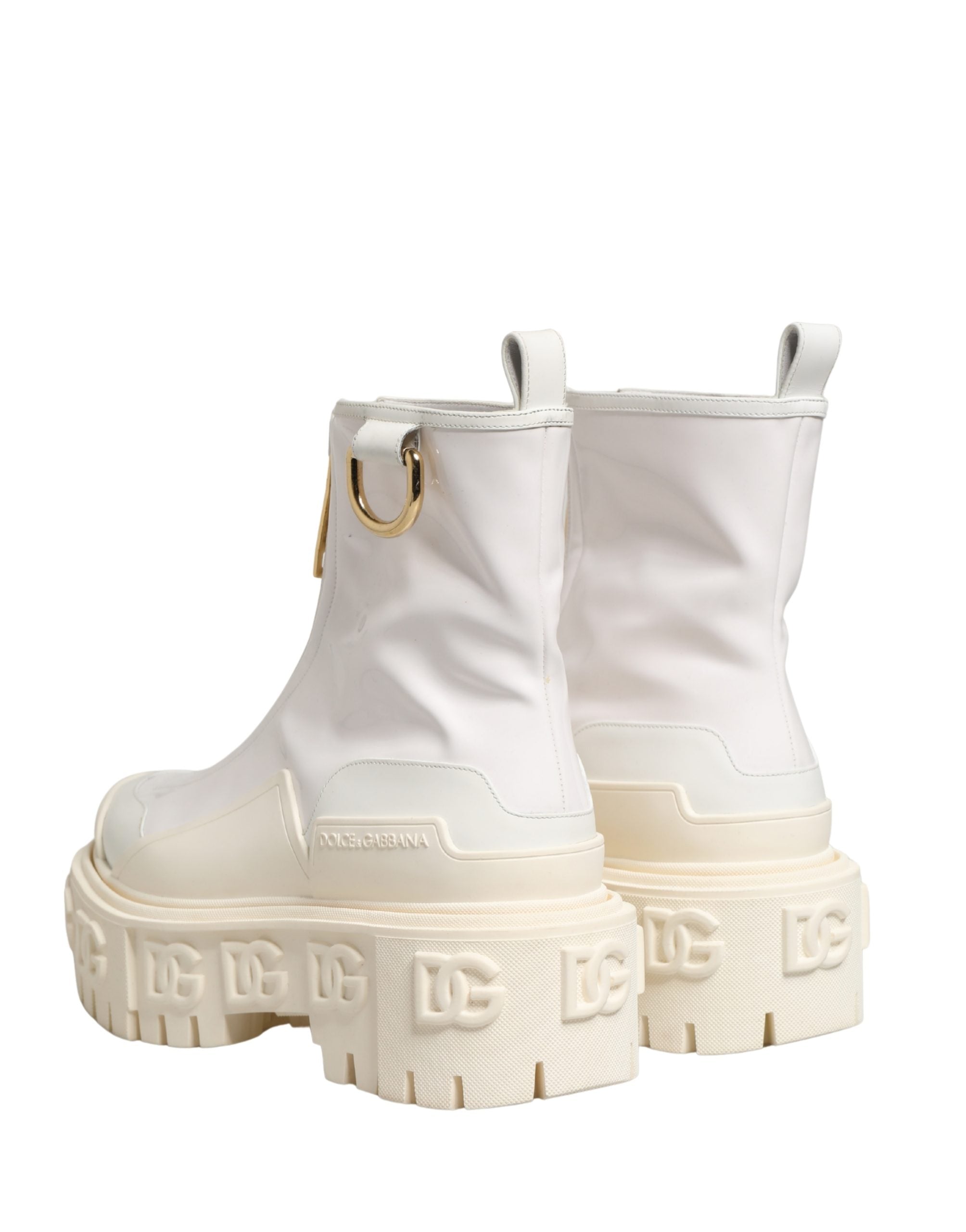 White Leather Rubber Logo Ankle Boots Shoes