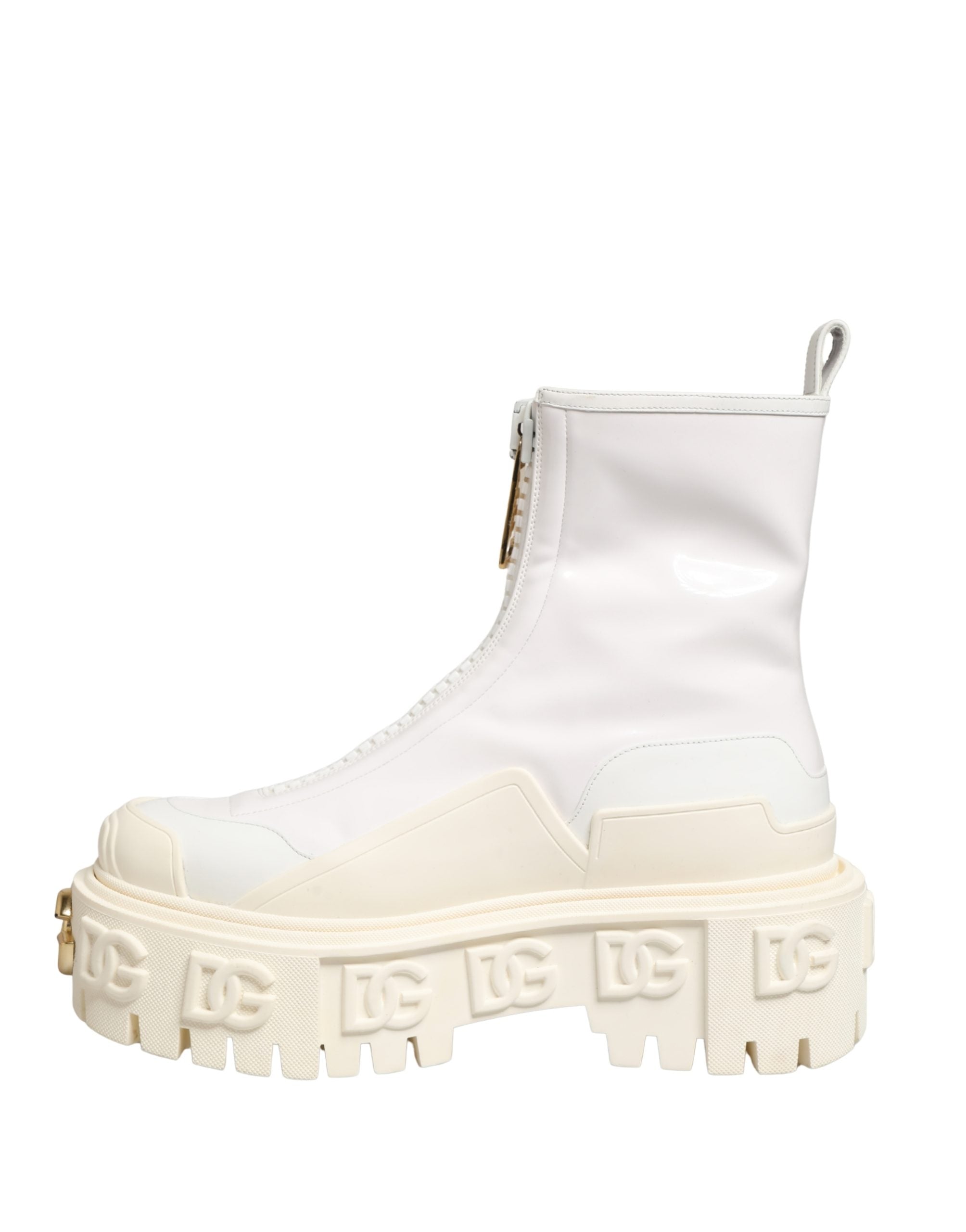 White Leather Rubber Logo Ankle Boots Shoes