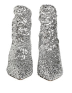 Silver Sequined Short Boots Stretch Shoes