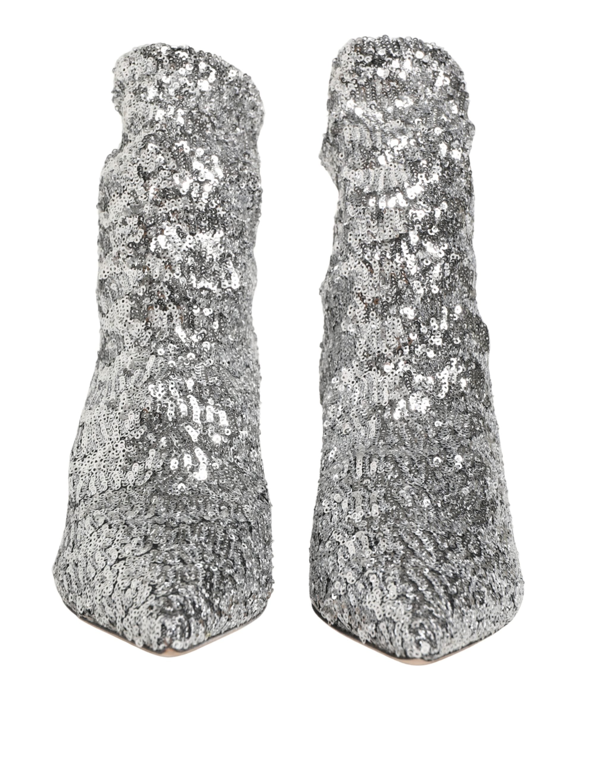 Silver Sequined Short Boots Stretch Shoes