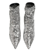 Silver Sequined Short Boots Stretch Shoes