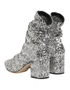 Silver Sequined Short Boots Stretch Shoes