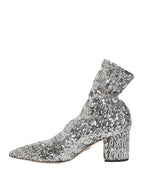 Silver Sequined Short Boots Stretch Shoes