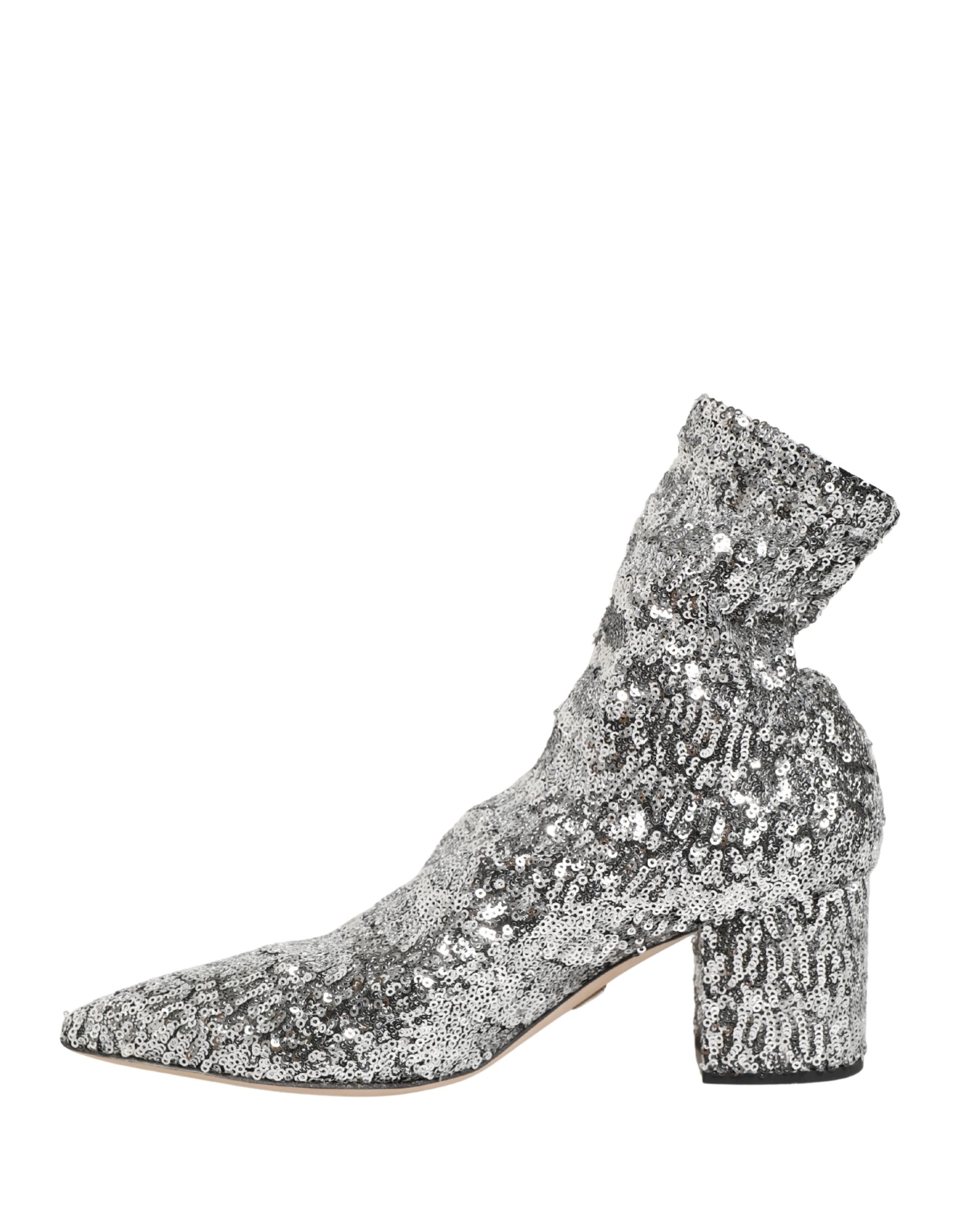 Silver Sequined Short Boots Stretch Shoes