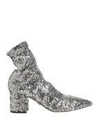 Silver Sequined Short Boots Stretch Shoes