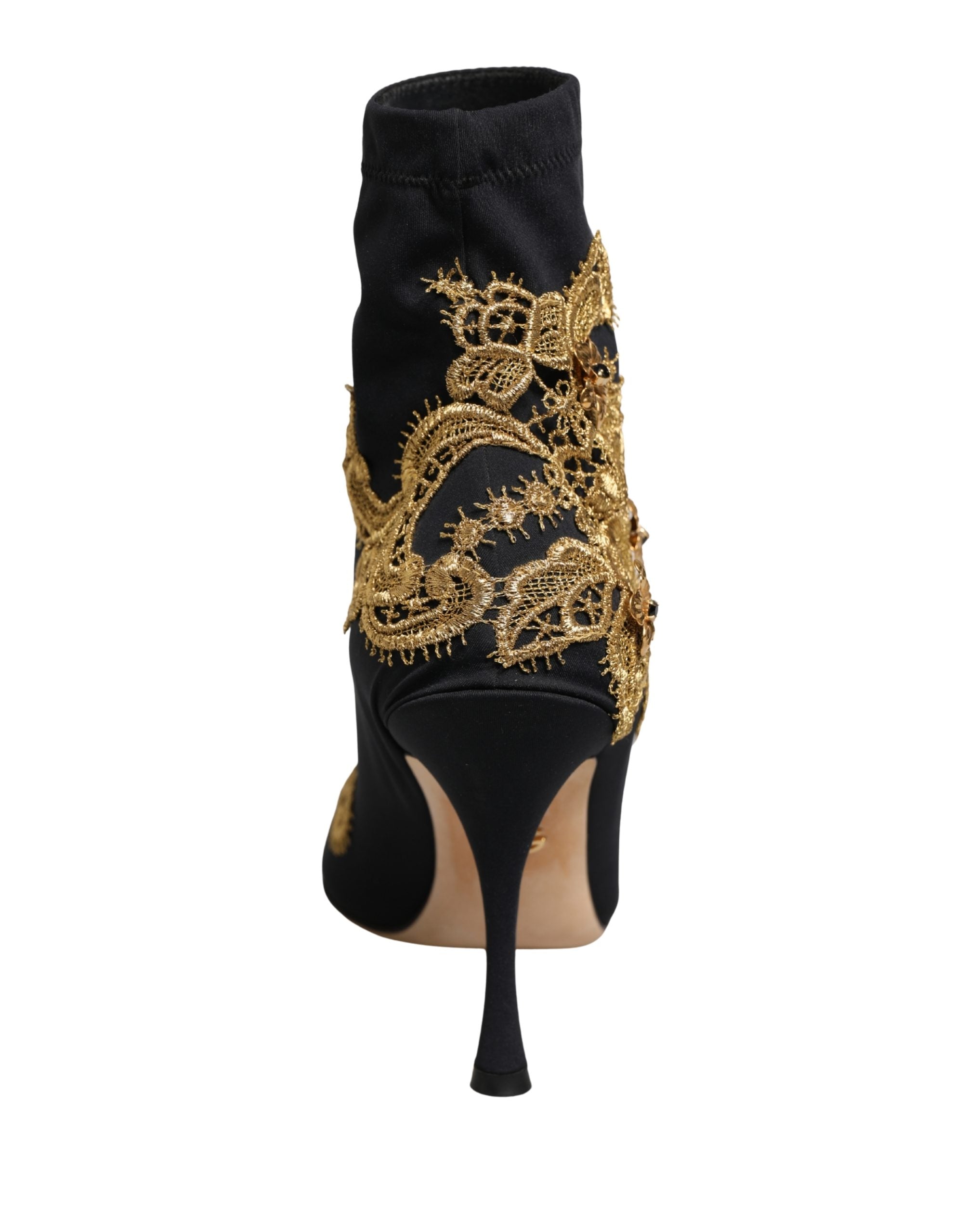 Black Gold Embroidery Crystal Boots Shoes