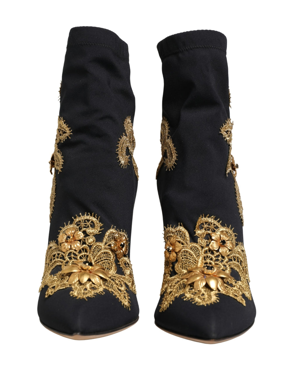 Black Gold Embroidery Crystal Boots Shoes