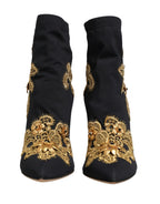 Black Gold Embroidery Crystal Boots Shoes
