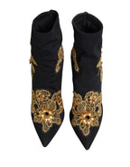 Black Gold Embroidery Crystal Boots Shoes
