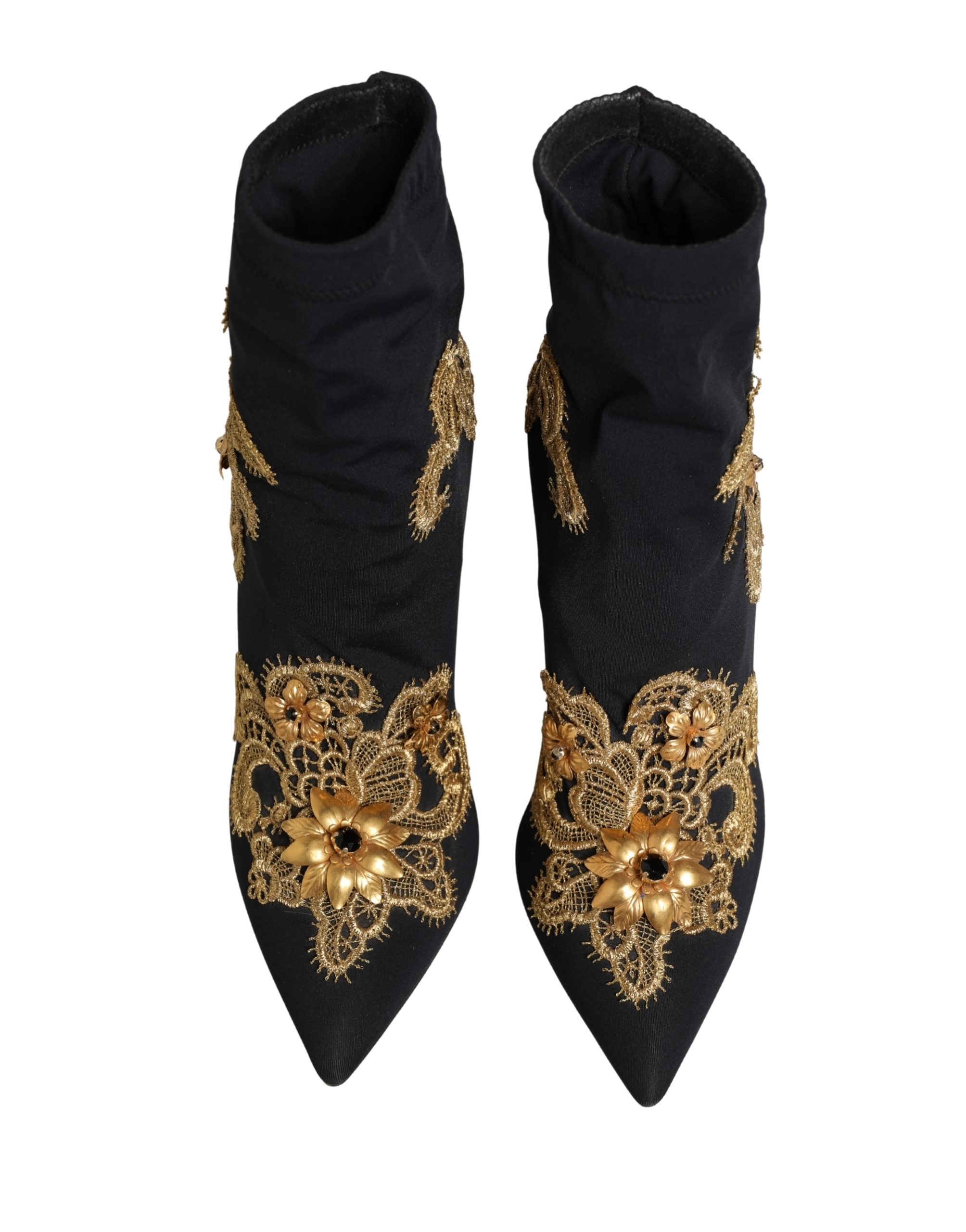 Black Gold Embroidery Crystal Boots Shoes
