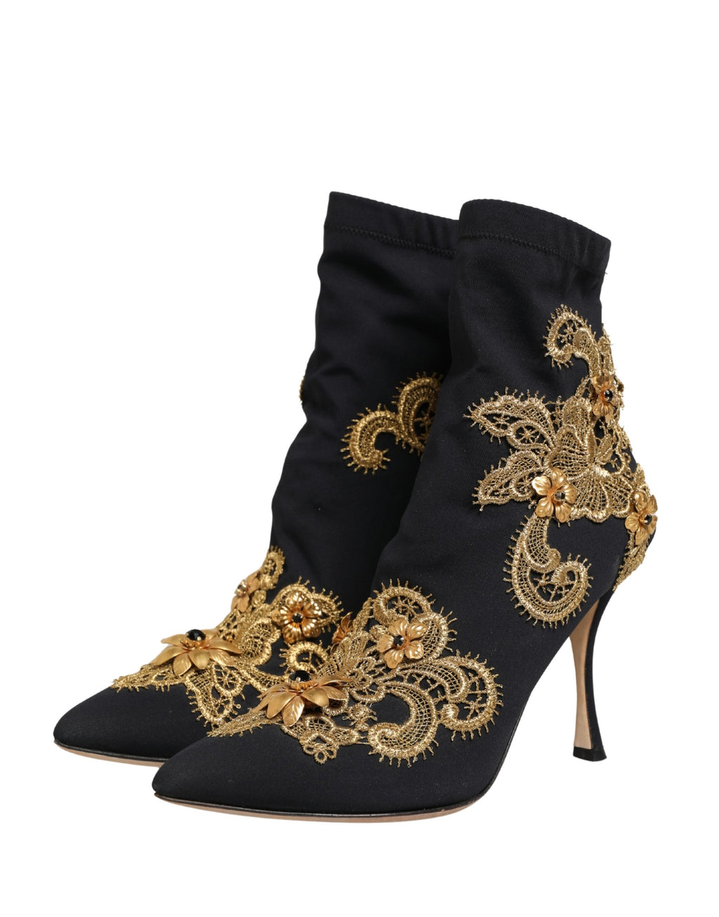 Black Gold Embroidery Crystal Boots Shoes