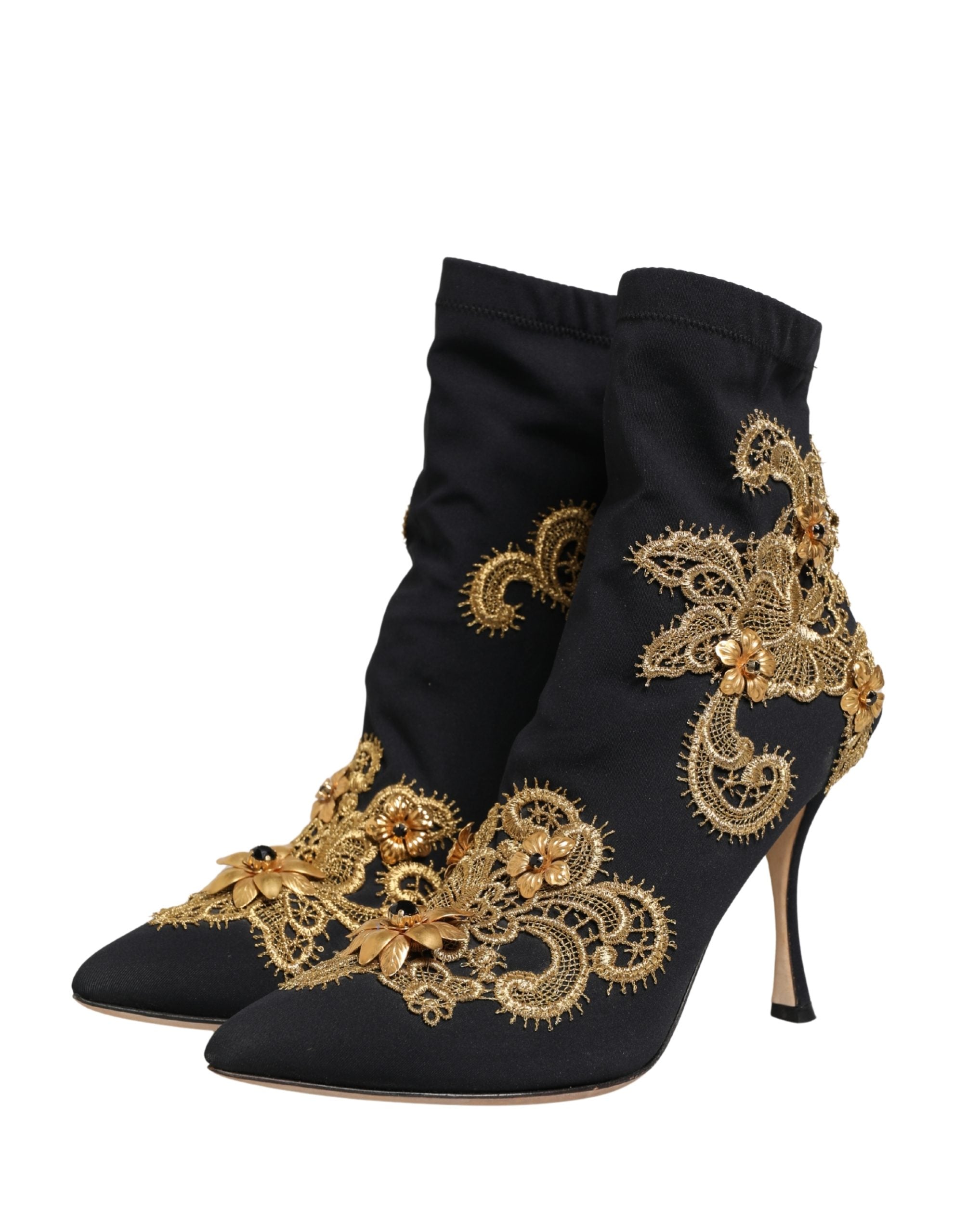 Black Gold Embroidery Crystal Boots Shoes