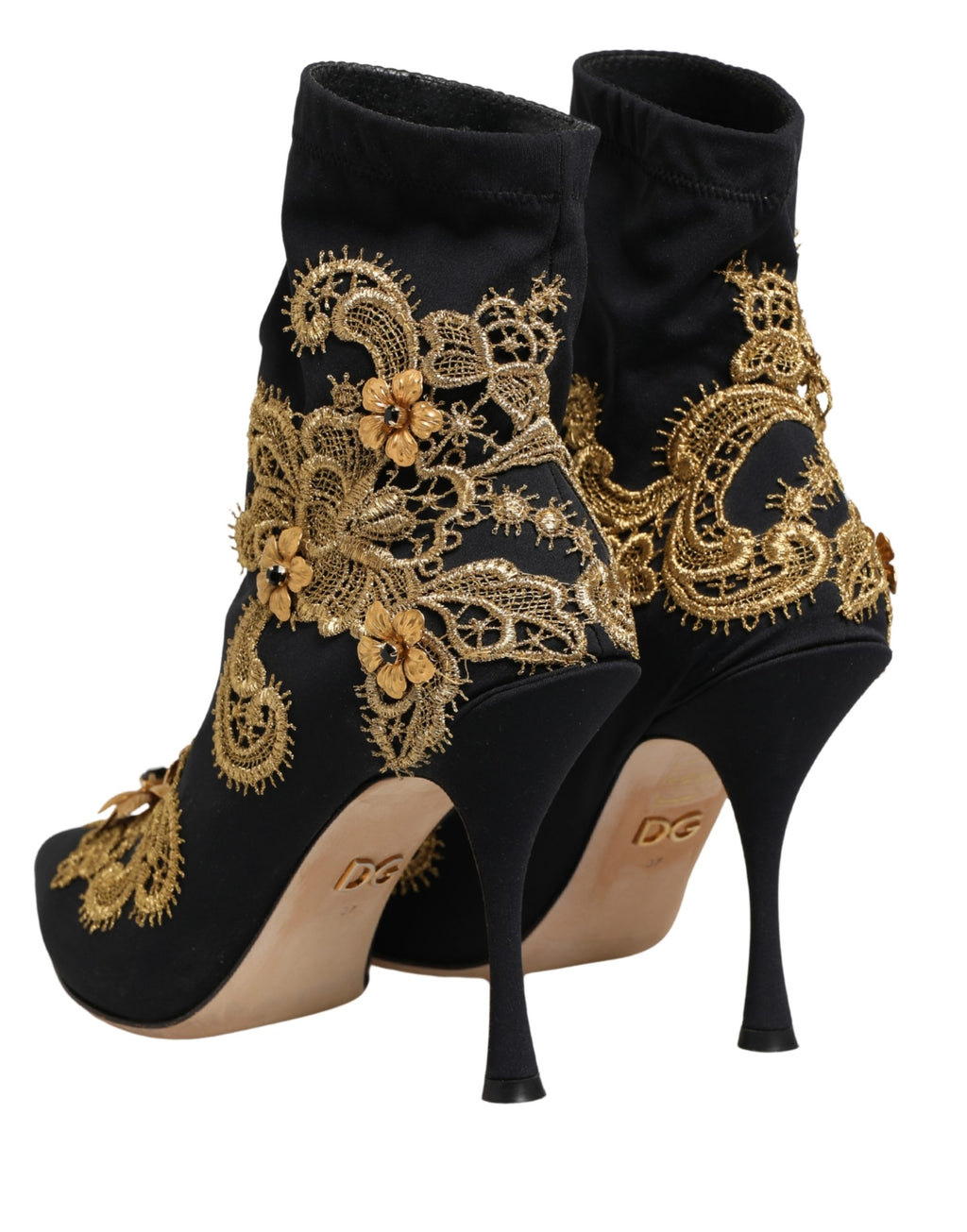 Black Gold Embroidery Crystal Boots Shoes