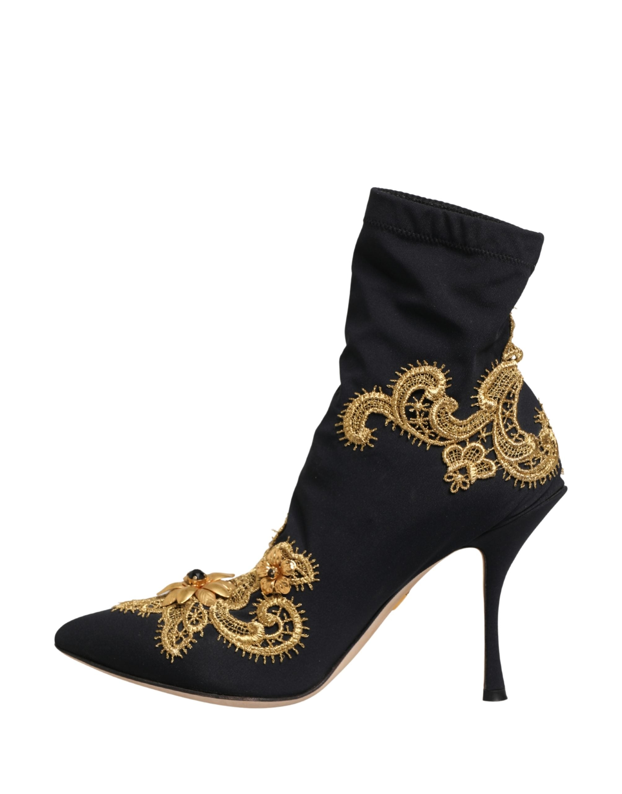 Black Gold Embroidery Crystal Boots Shoes