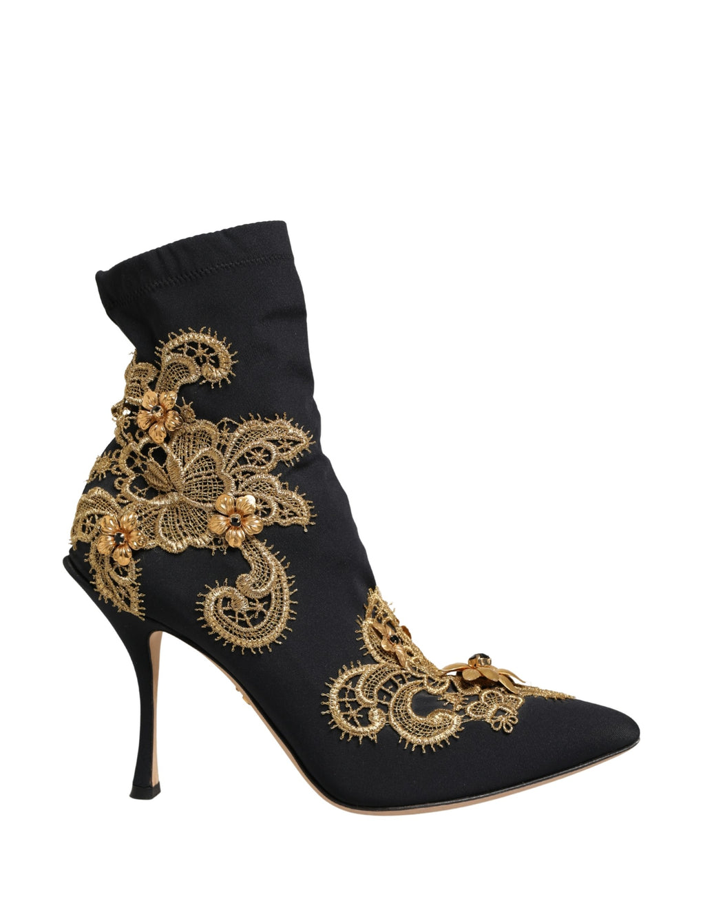 Black Gold Embroidery Crystal Boots Shoes