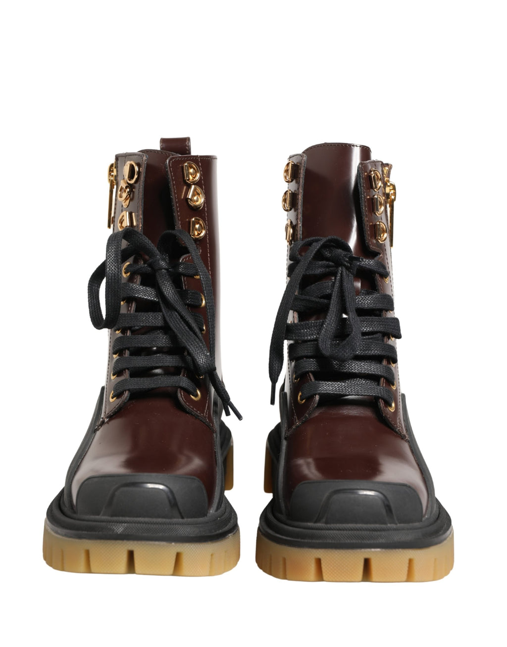 Maroon Leather Lace Up Biker Boots Shoes