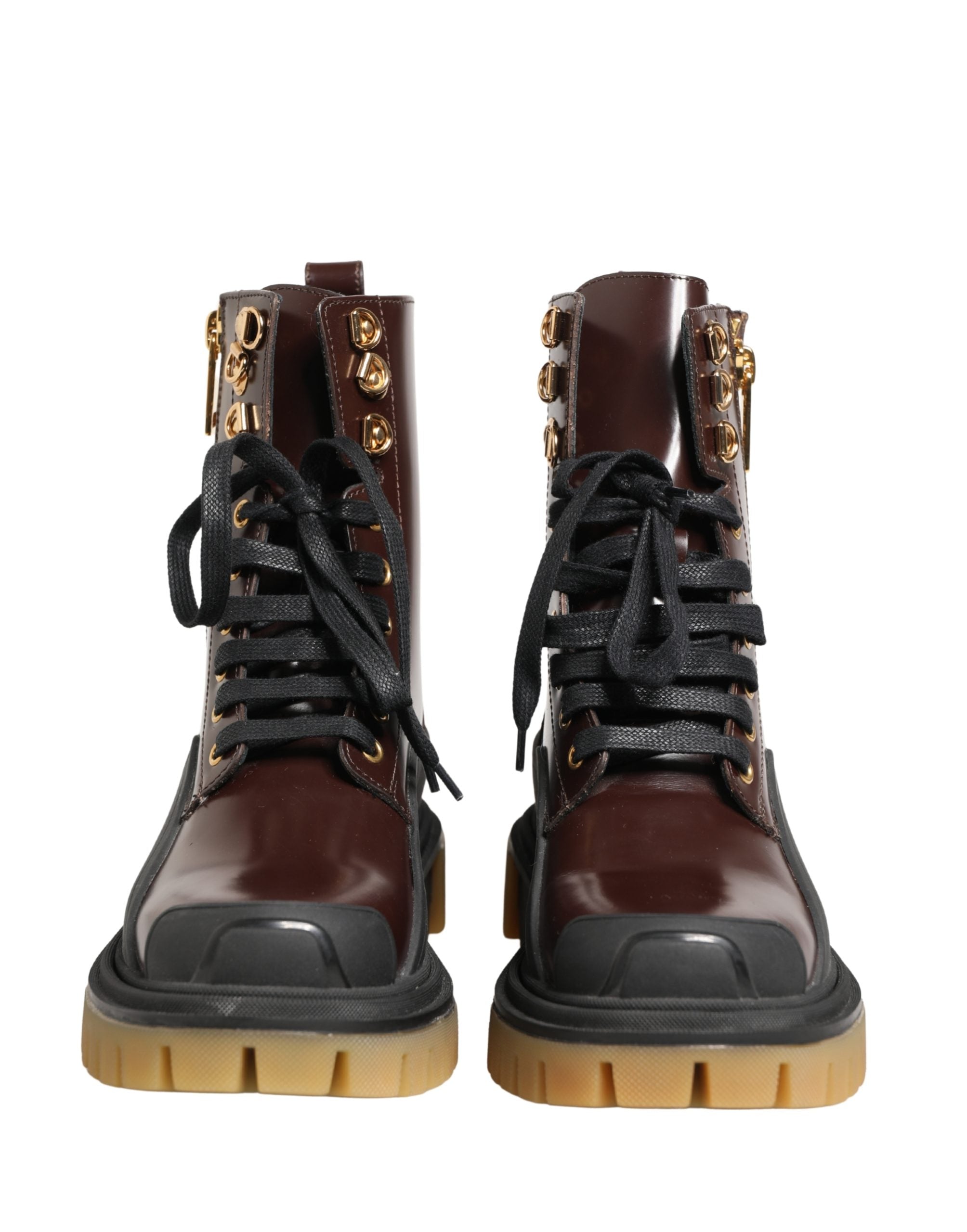 Maroon Leather Lace Up Biker Boots Shoes