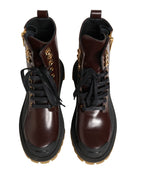 Maroon Leather Lace Up Biker Boots Shoes