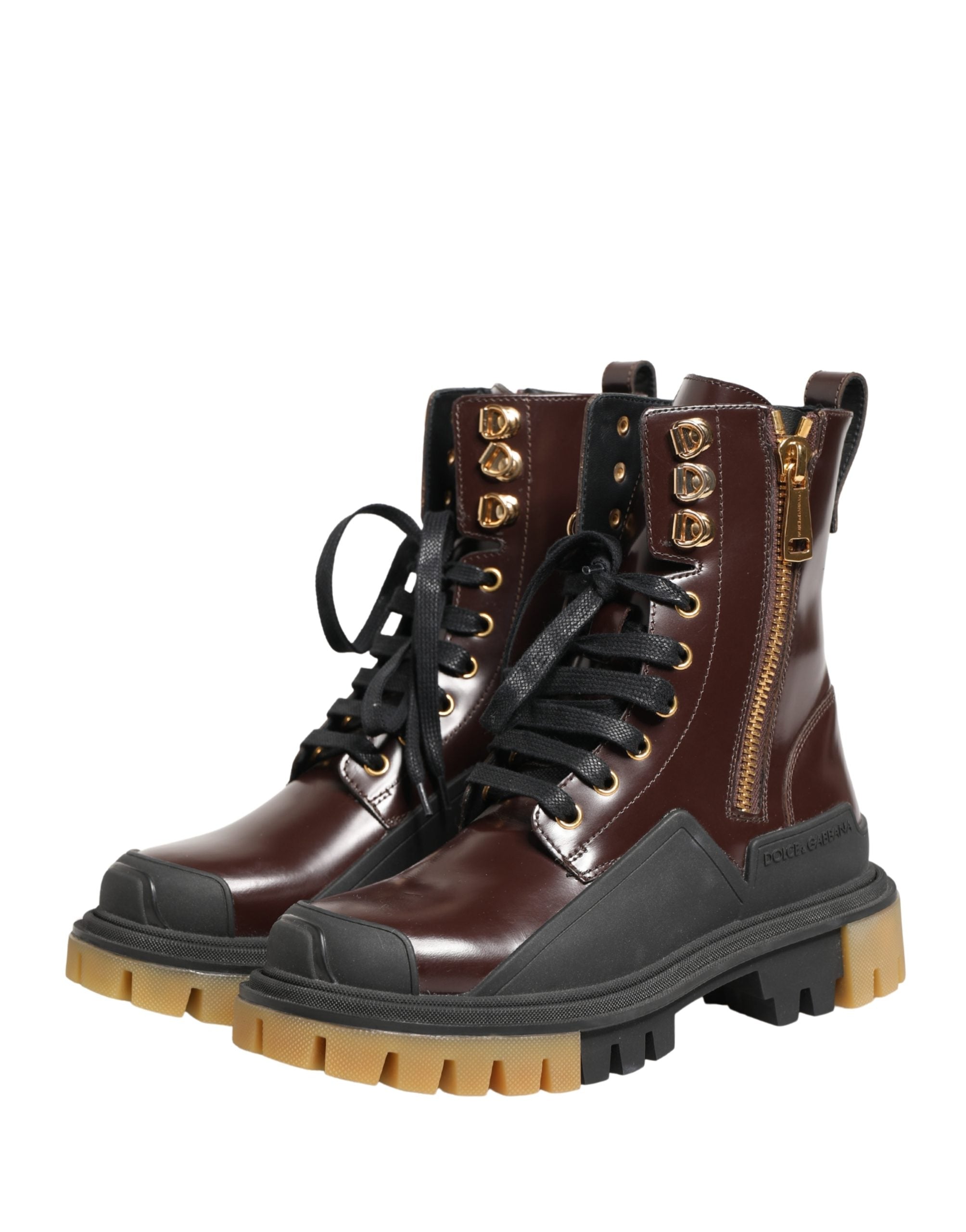 Maroon Leather Lace Up Biker Boots Shoes