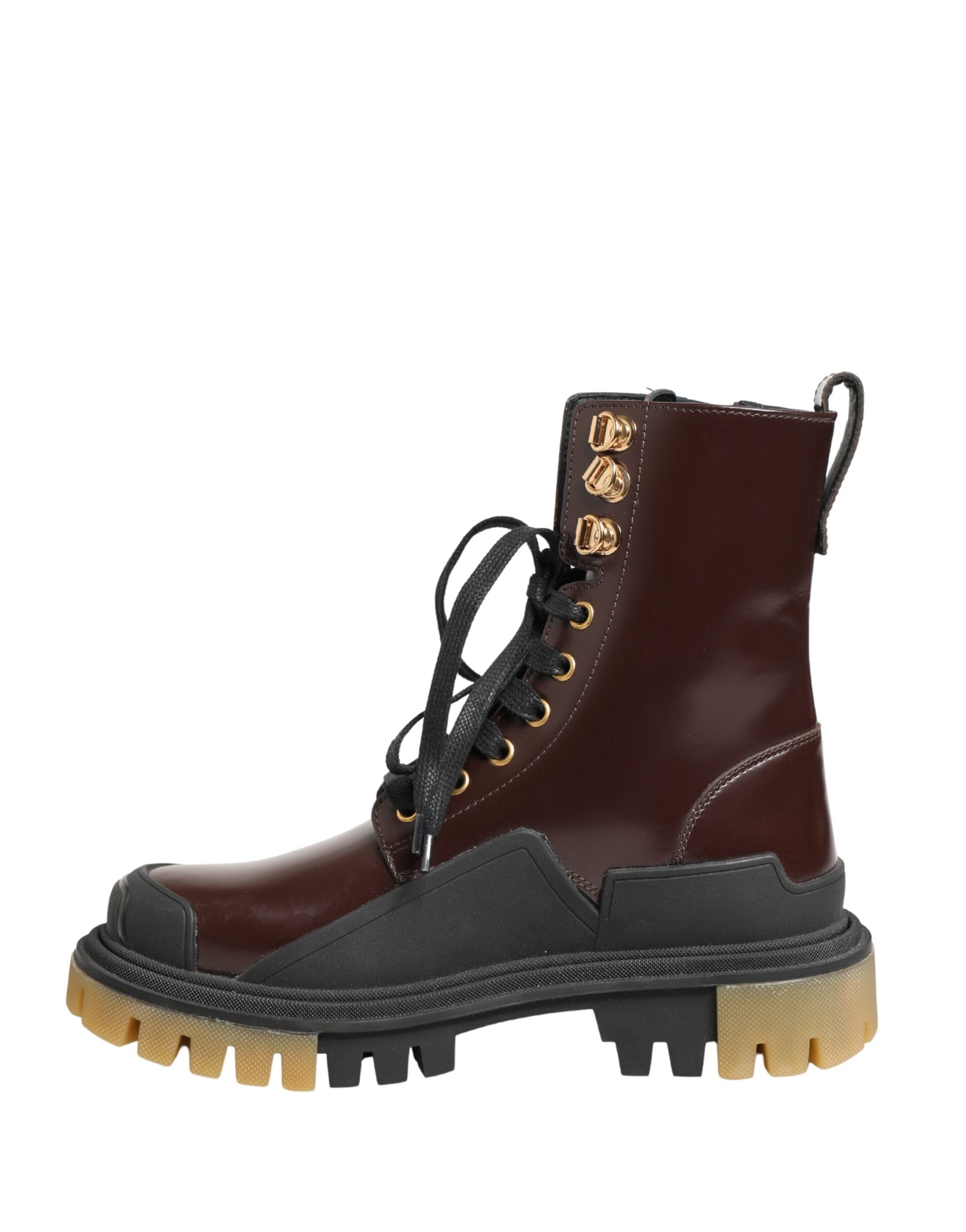 Maroon Leather Lace Up Biker Boots Shoes