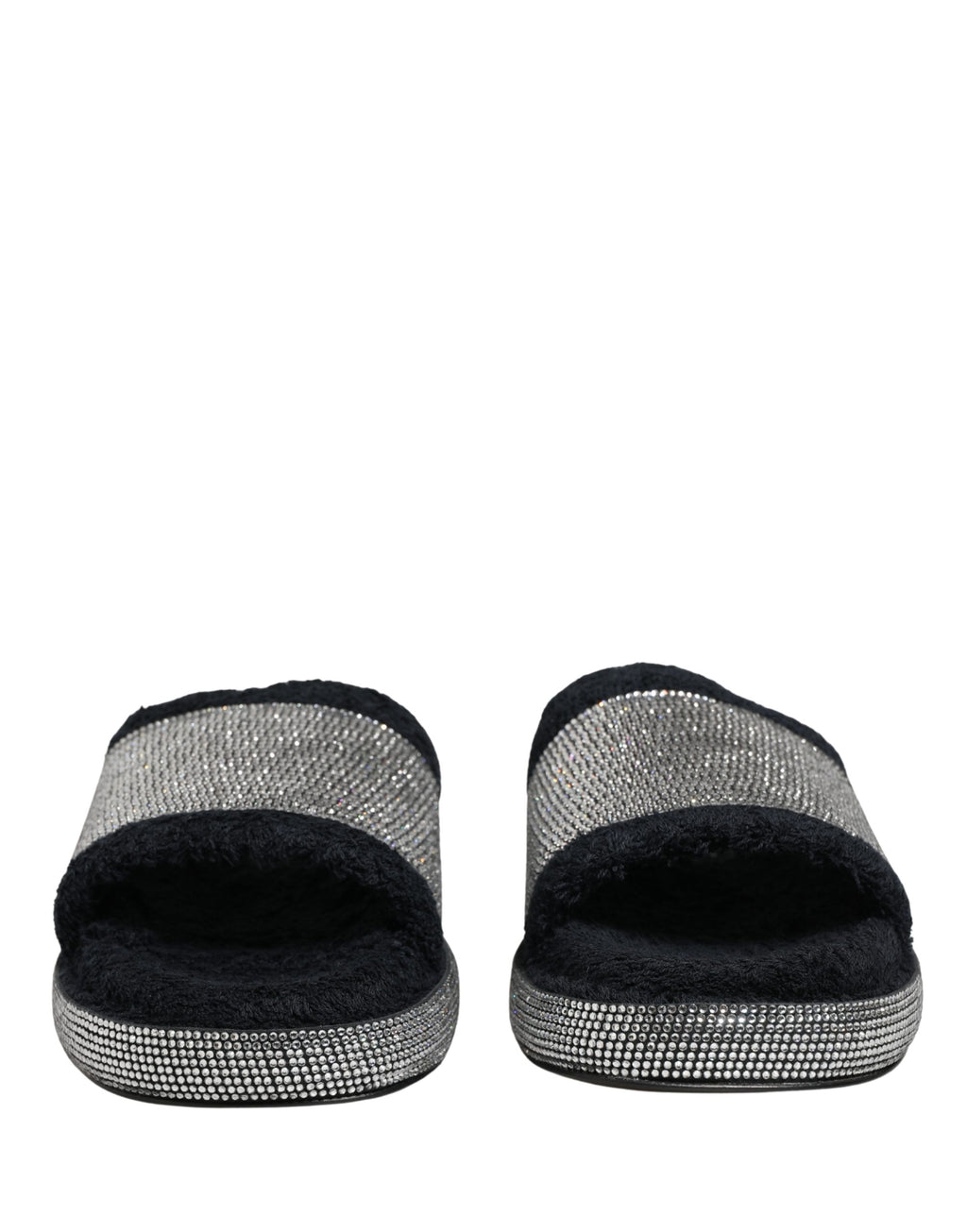 Black Crystal Embellished Platform Slides Shoes