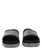 Black Crystal Embellished Platform Slides Shoes