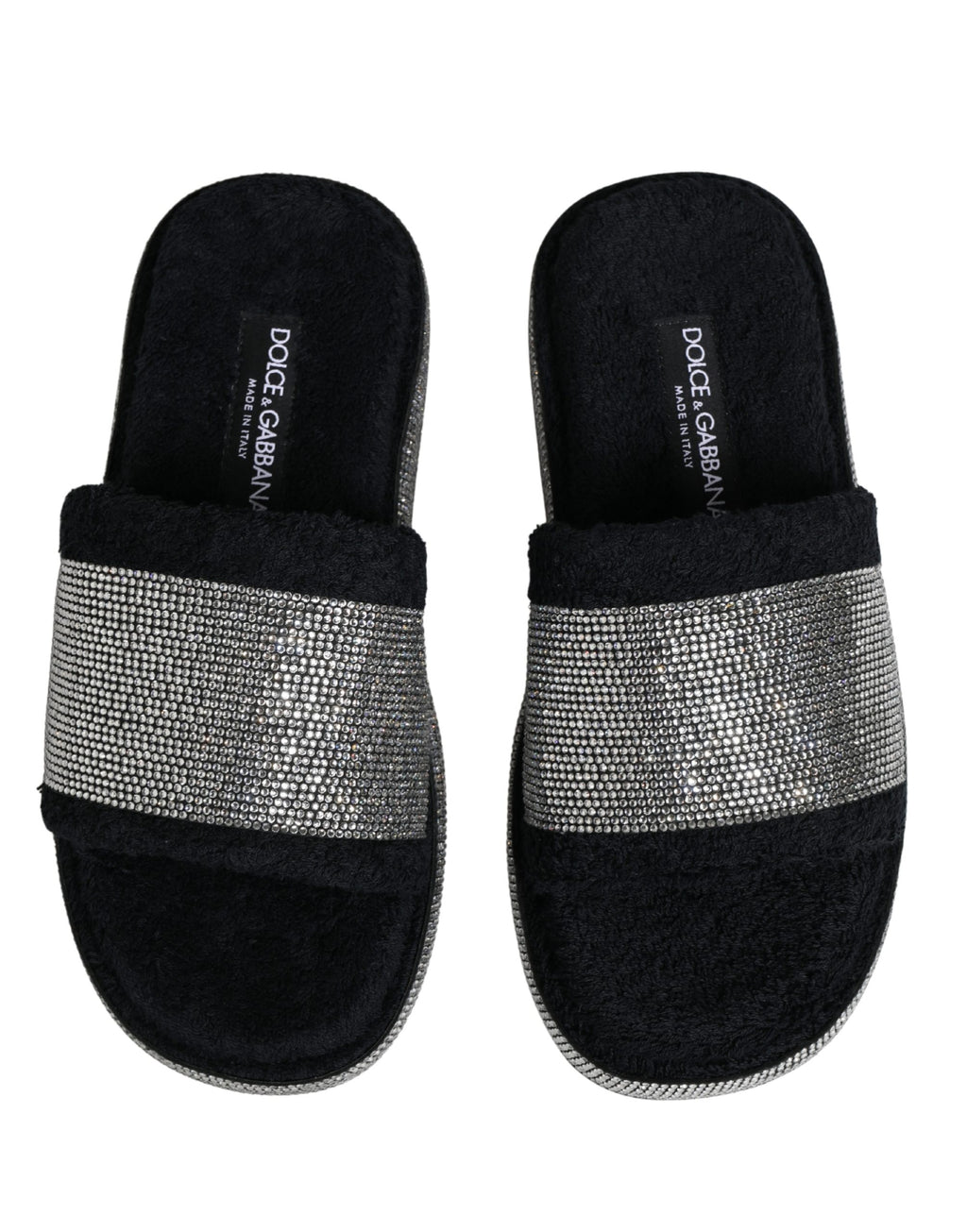 Black Crystal Embellished Platform Slides Shoes