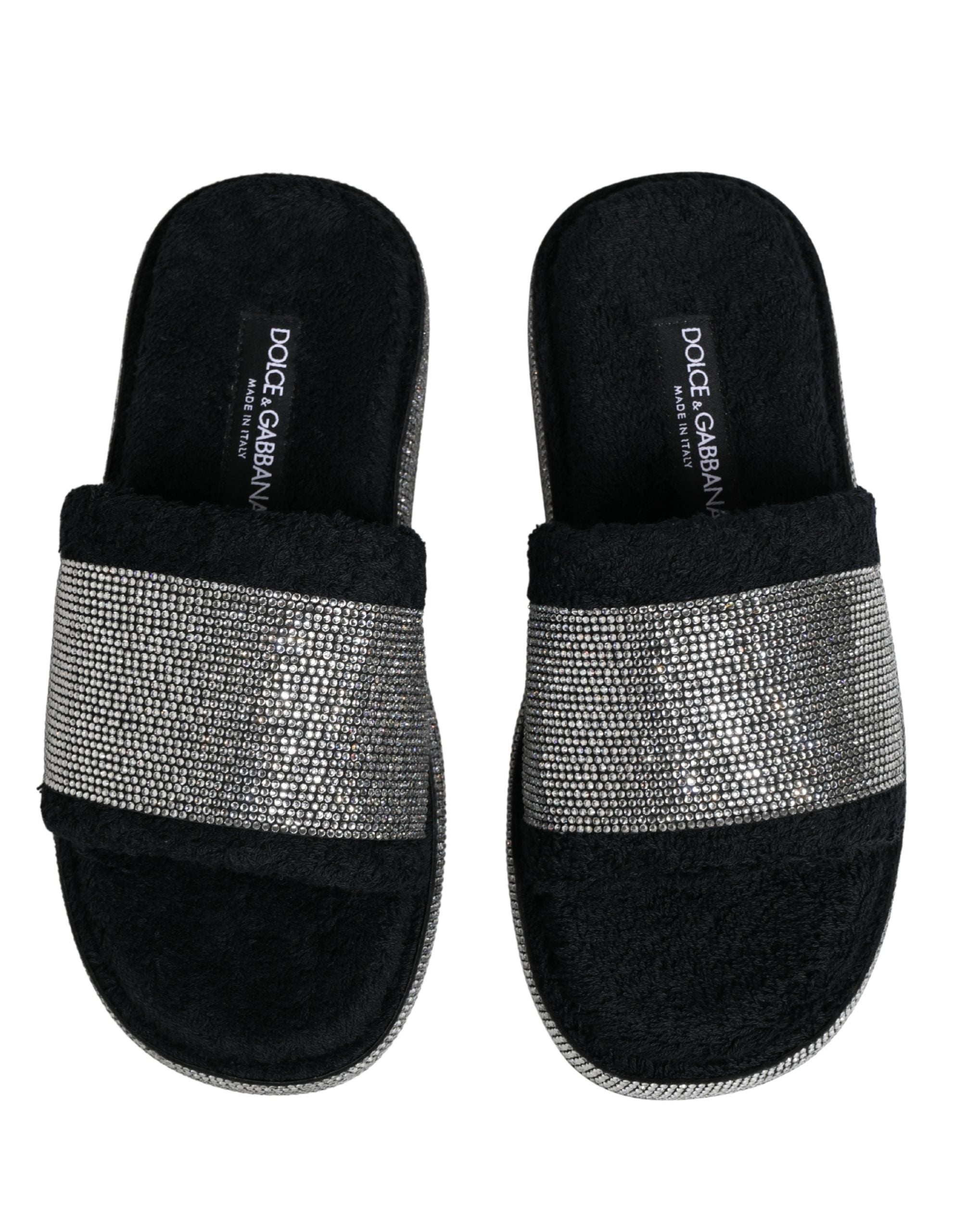 Black Crystal Embellished Platform Slides Shoes