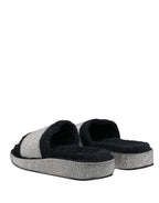 Black Crystal Embellished Platform Slides Shoes
