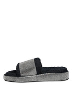 Black Crystal Embellished Platform Slides Shoes