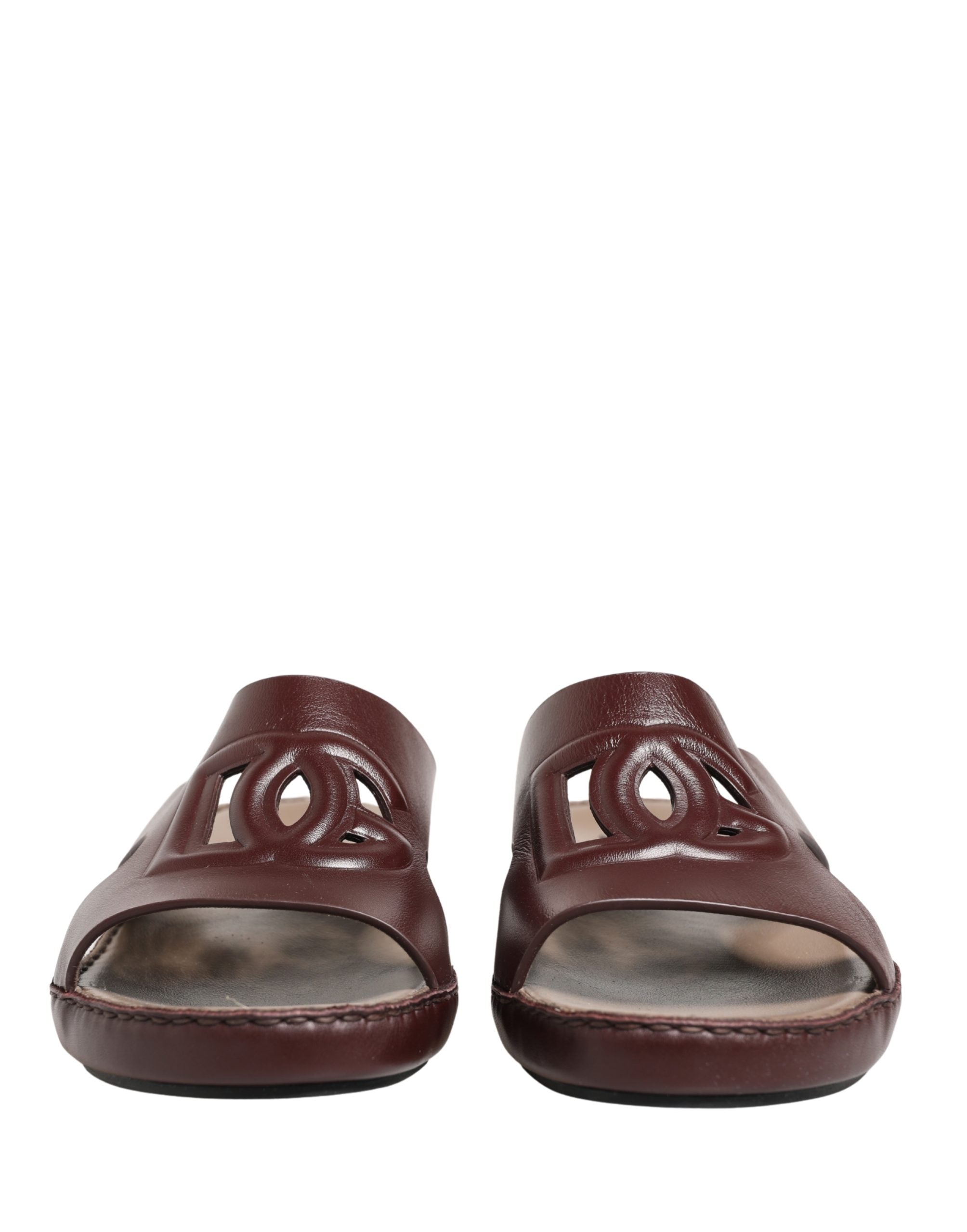 Maroon Leather Cutout DG Logo Sandals Shoes