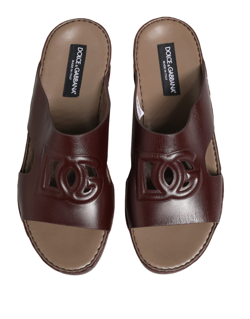 Maroon Leather Cutout DG Logo Sandals Shoes