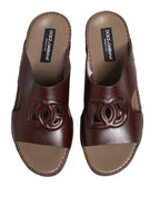 Maroon Leather Cutout DG Logo Sandals Shoes