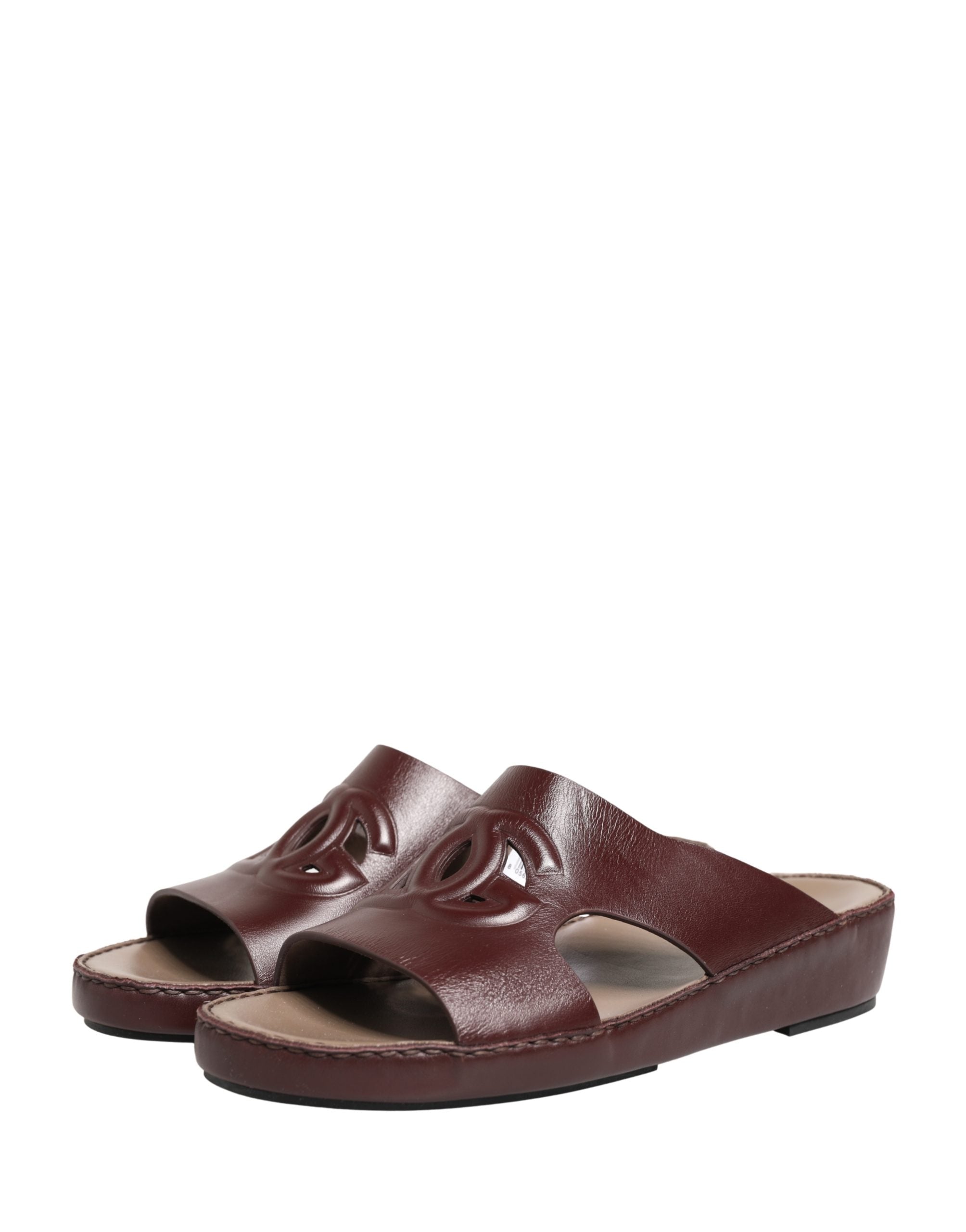Maroon Leather Cutout DG Logo Sandals Shoes