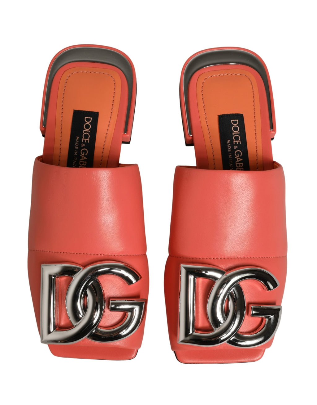 Orange DG Logo Leather Flats Sandals Shoes