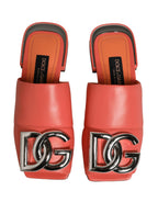 Orange DG Logo Leather Flats Sandals Shoes