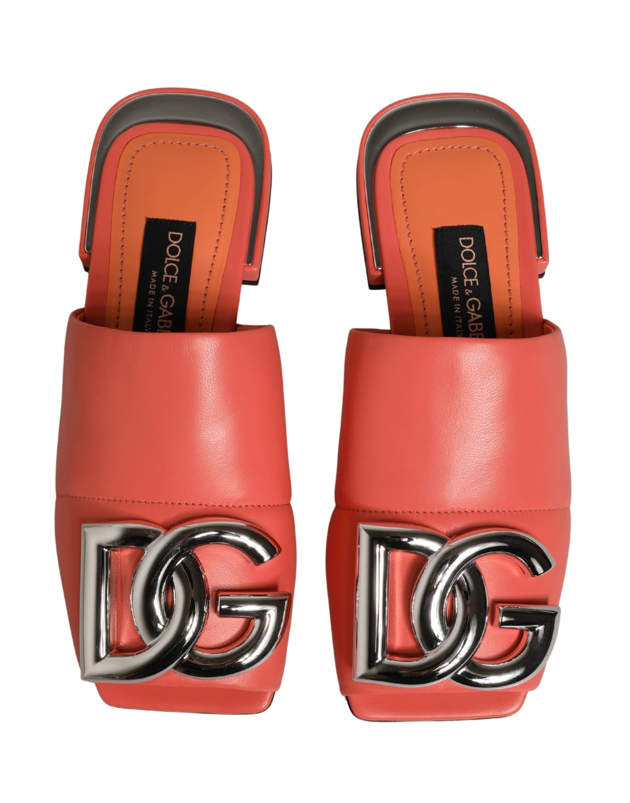 Orange DG Logo Leather Flats Sandals Shoes