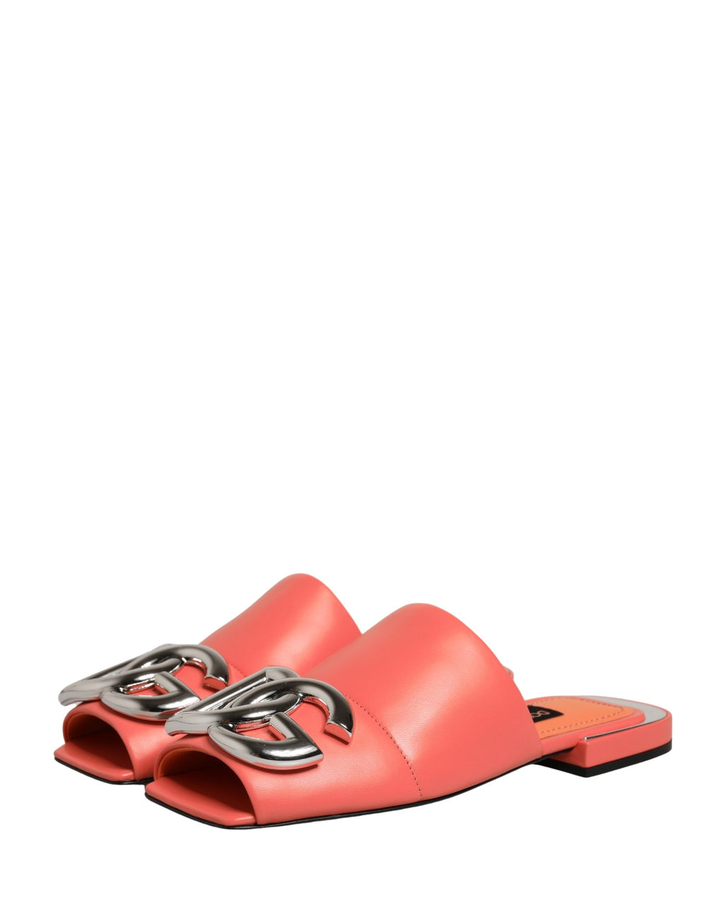 Orange DG Logo Leather Flats Sandals Shoes