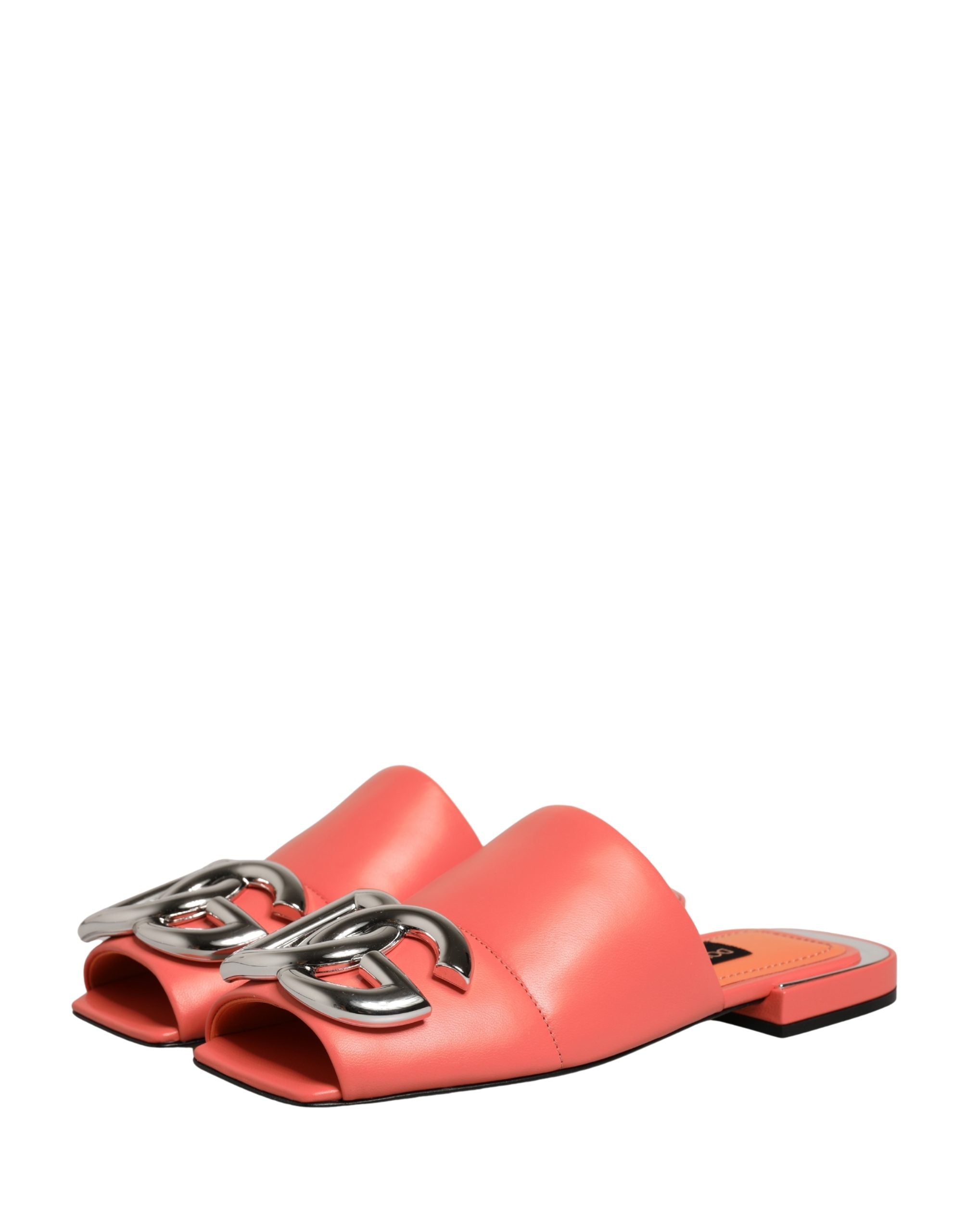 Orange DG Logo Leather Flats Sandals Shoes