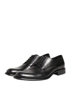 Black Calfskin Leather Derby Men Dress Shoes